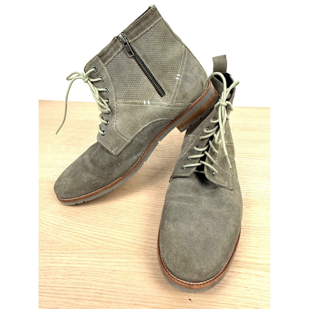Mens 13 Ben‎ Sherman Gray Suede Leather Lace Up Ankle Boots Side Zip